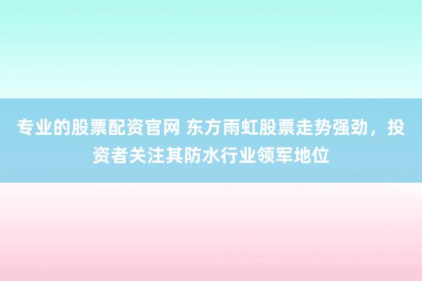 專業(yè)的股票配資官網(wǎng) 東方雨虹股票走勢強(qiáng)勁，投資者關(guān)注其防水行業(yè)領(lǐng)軍地位