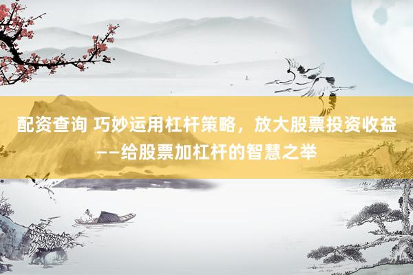 配資查詢 巧妙運用杠桿策略，放大股票投資收益——給股票加杠桿的智慧之舉