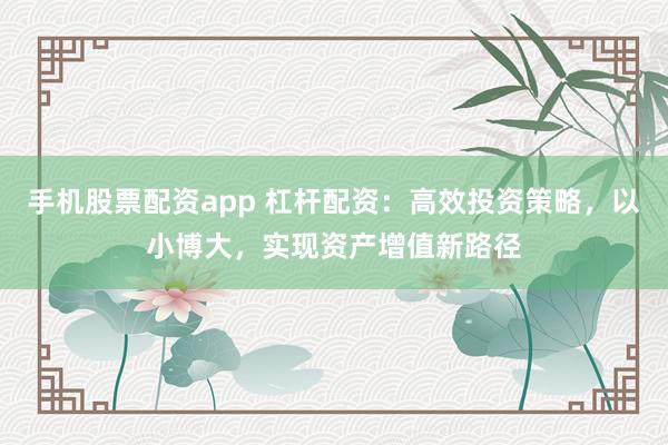 手機股票配資app 杠桿配資：高效投資策略，以小博大，實現(xiàn)資產(chǎn)增值新路徑