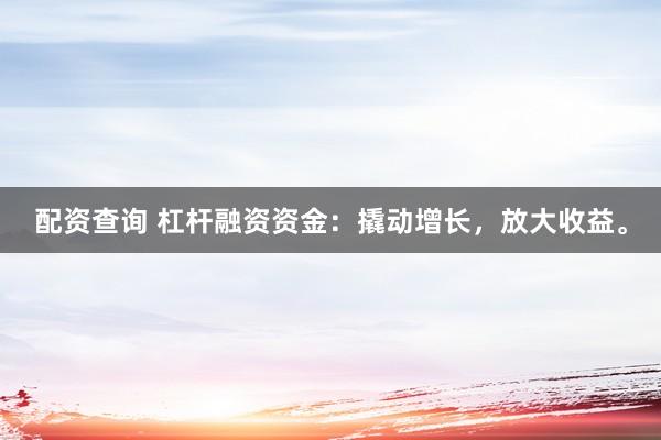 配資查詢 杠桿融資資金：撬動增長，放大收益。