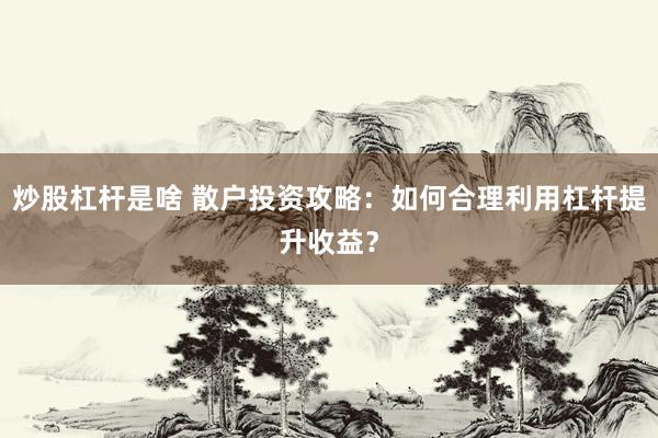 炒股杠桿是啥 散戶投資攻略：如何合理利用杠桿提升收益？